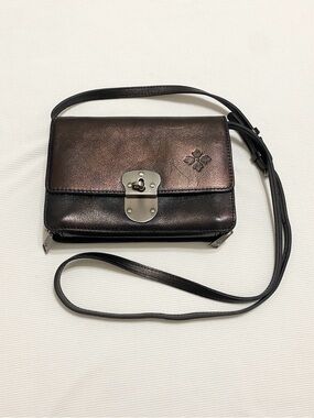 Patricia Nash Metallic Dark Brown Leather Small Crossbody Bag Purse
